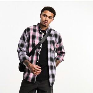 Men's Plaid Shirt - Black, Pink, and Purple
